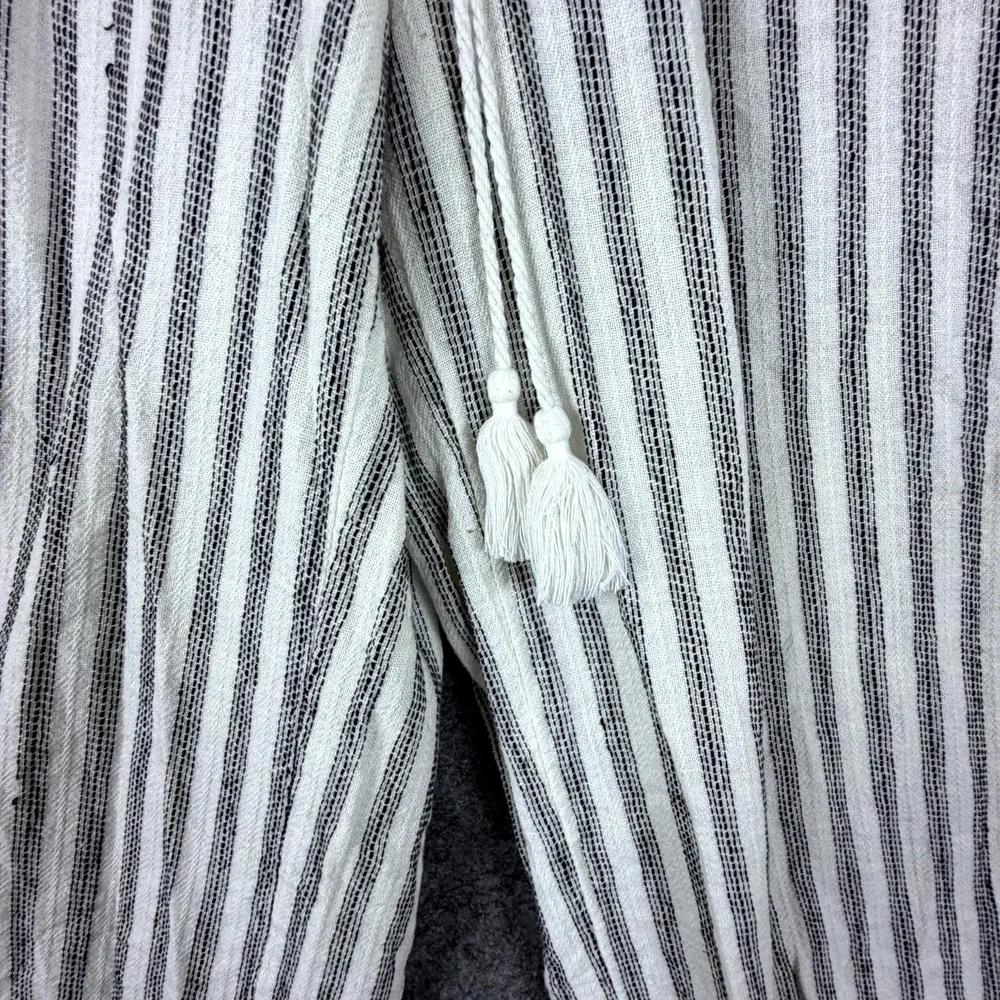 Banana Republic Wide Leg Linen Pants Women Small Black White Striped Tassel Boho